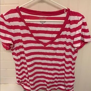 Express pink and white striped v-neck shirt medium